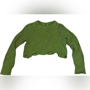 Cut Loose Womens Size XS Green Linen Blend Cropped Sweater Boucle